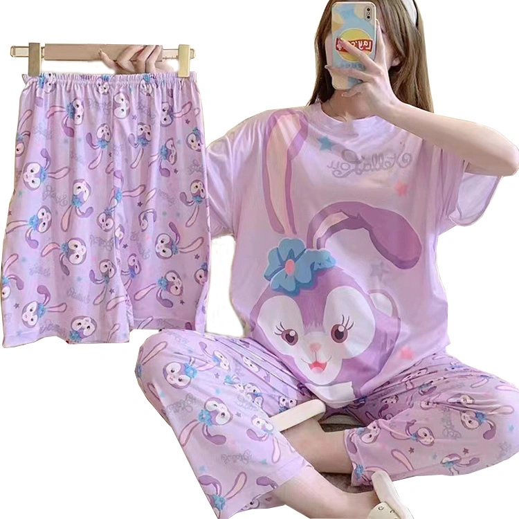 Cartoon Cute Crewneck Outer Wear Three-Piece Set Home Pajamas Leisure Wear Nightdress