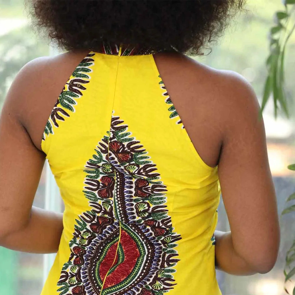 Women Plus Size Dress Halter Sleeveless Skinny Slim Ankara Print Short African Casual Dresses Office Dressa