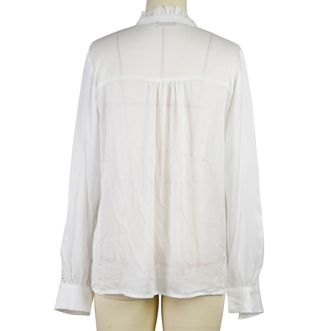 New Design Custom White Chiffon Linen Shirt Women Luxury Tops Fashionable V Neck Long Sleeve Shirts for Women Office